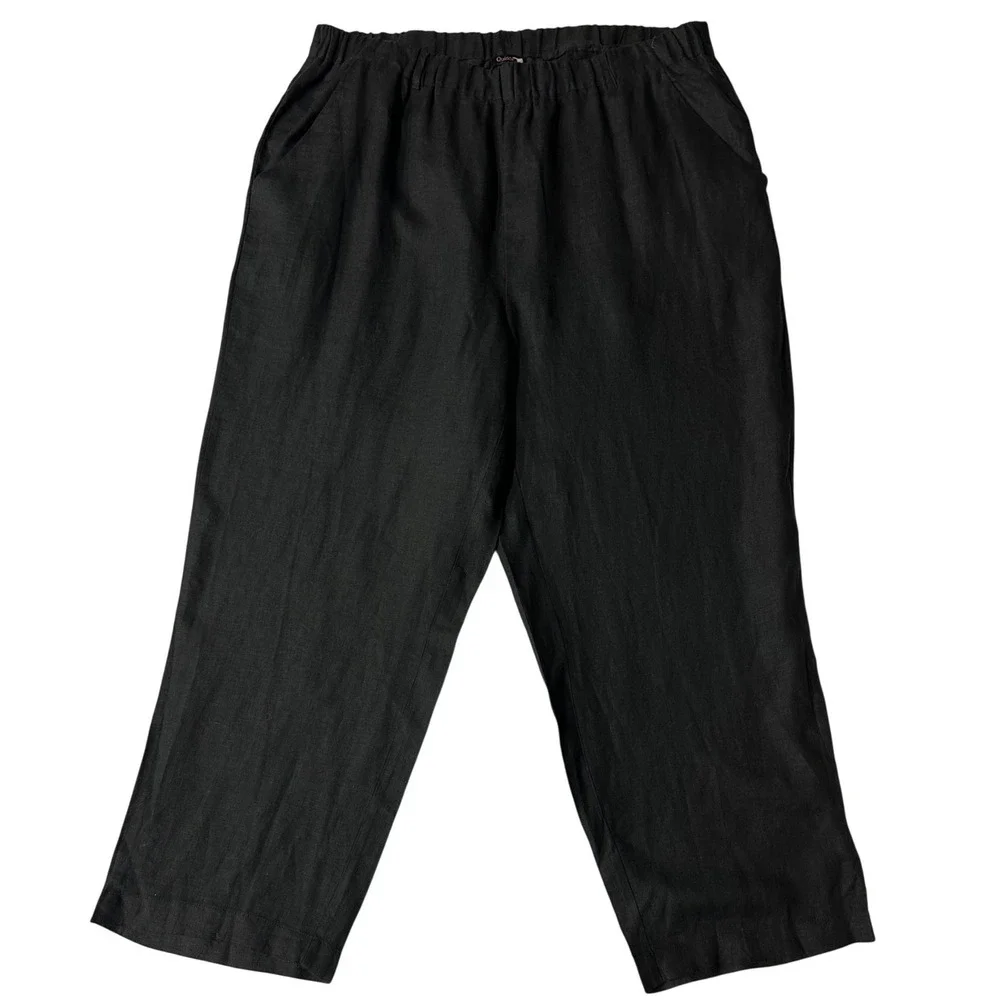 Quince Women's 100% European Linen Elastic Waist Pull On Casual Pants‎ Black XL